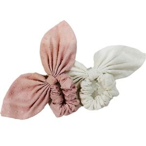 LoveShackFancy pink and white hair scrunchies NEW